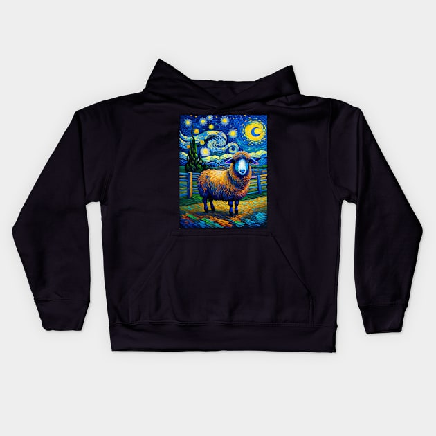 Sheep in starry night Kids Hoodie by FUN GOGH